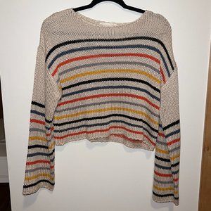 Lovestich Cream Striped Knit Sweater